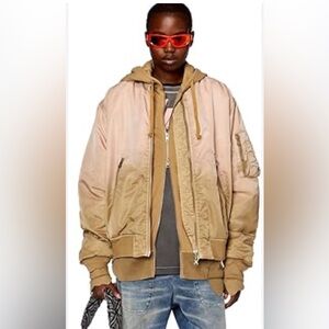 Diesel G-Kamila Gradient Bomber Jacket Layered Hoodie Pink Beige Khaki🌟NWT